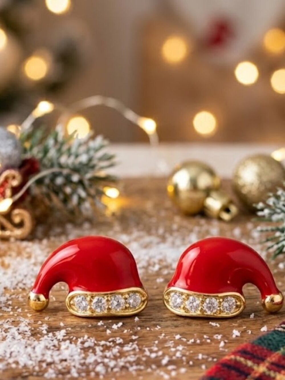 Santa Hat Christmas sterling silver gold plate cz stud earrings 🆕